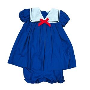 Bebe Mignon Vintage Sailor Style Blue Red & White Outfit Toddler Girls Size 12M